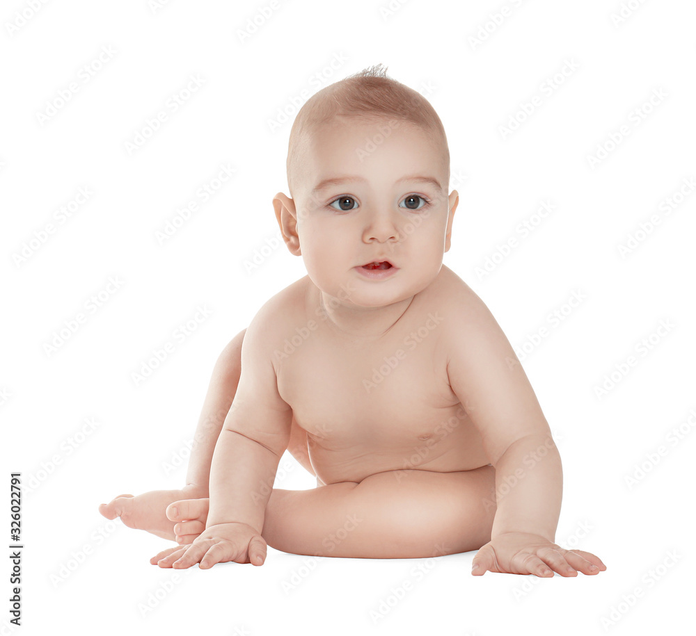 Cute healthy little baby on white background Cute healthy little baby on white background