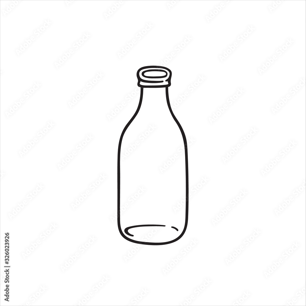 Freehand doodle sketch vector illustration of empty old-fashioned milk bottle in line art style. Reusable materials plastic free recycling concept Freehand doodle sketch vector illustration of empty old-fashioned milk bottle in line art style. Reusable materials plastic free recycling concept