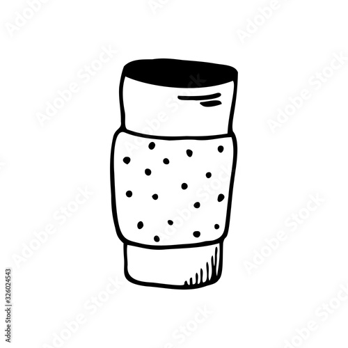Hand drawn thermo cup for hot drinks isolated on a white background. Doodle, simple outline illustration. It can be used for decoration of textile, paper.