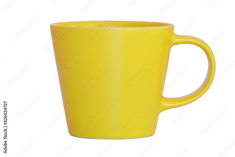 yellow ceramics cup isolated on white background. Yellow ceramic. Empty yellow cup mug. yellow ceramics cup isolated on white background. Yellow ceramic. Empty yellow cup mug.