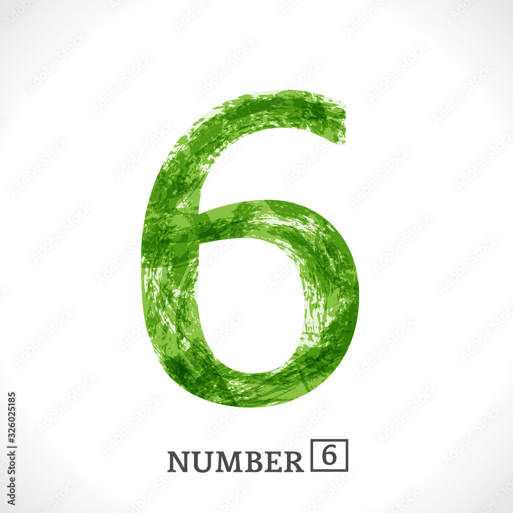 Number 6. Grunge Symbol six. Green Eco Style on a white. Ecology nature Design. Jpeg illustration Number 6. Grunge Symbol six. Green Eco Style on a white. Ecology nature Design. Jpeg illustration