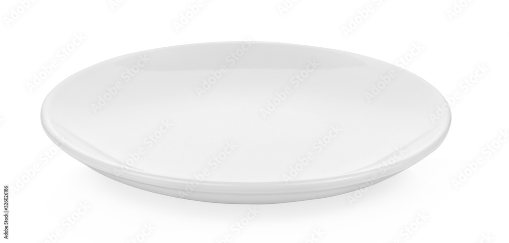 Empty white plate isolated on a white background Empty white plate isolated on a white background