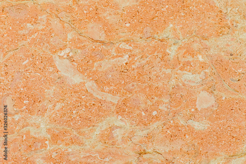 Fototapeta premium Quality orange marble texture, macro shot. Good texture details. Blank marble surface.