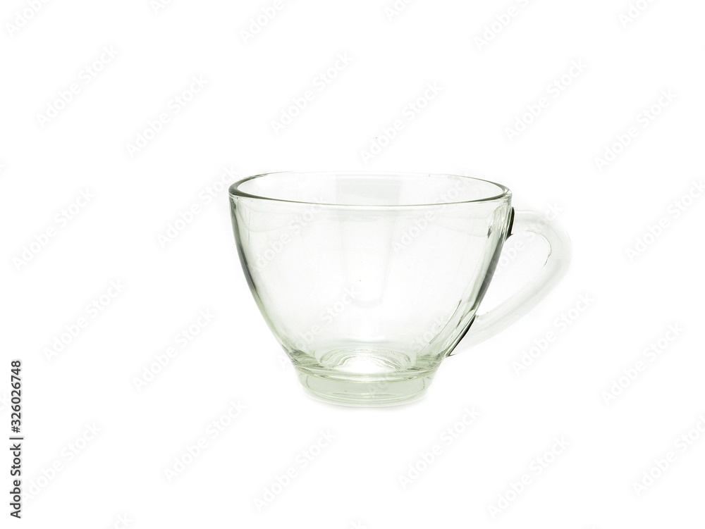 Empty glass cup isolated on white background for tea and coffee . Empty glass cup isolated on white background for tea and coffee .