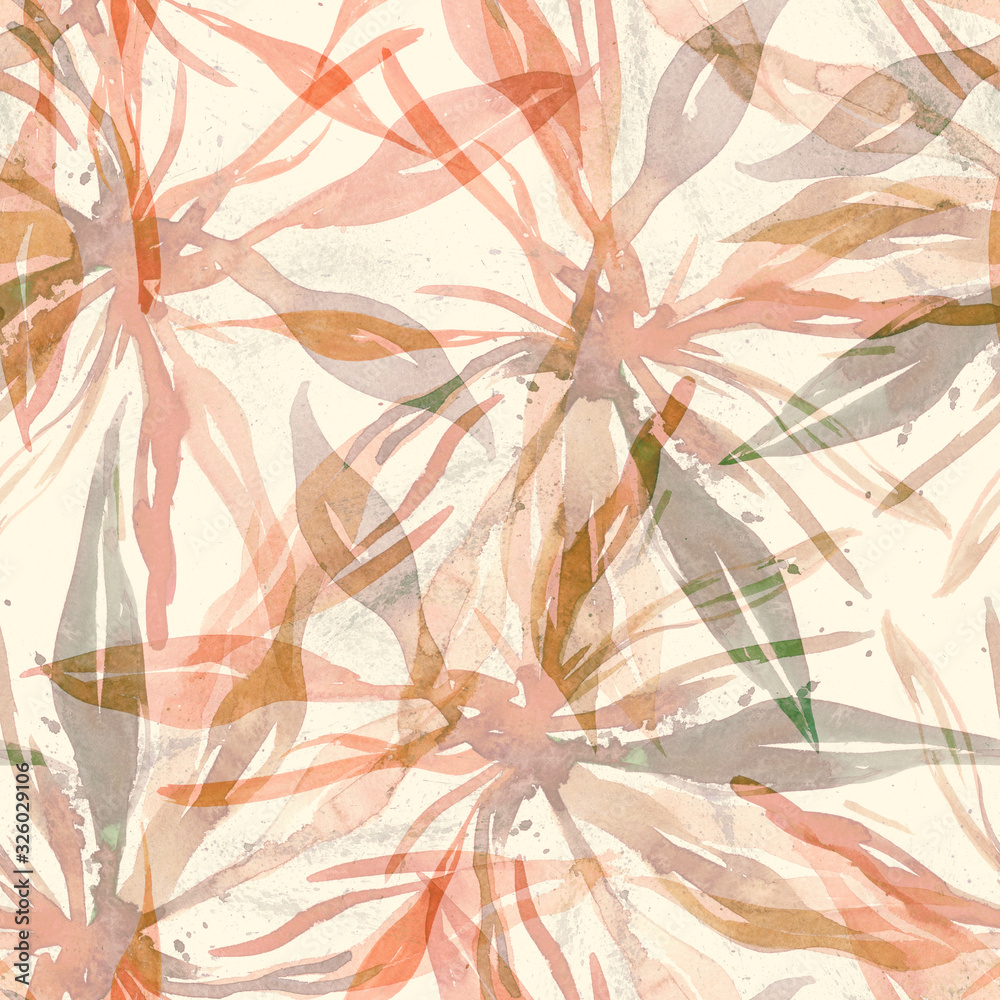 Fotografie Leaves Seamless Pattern. Watercolor Illustration.