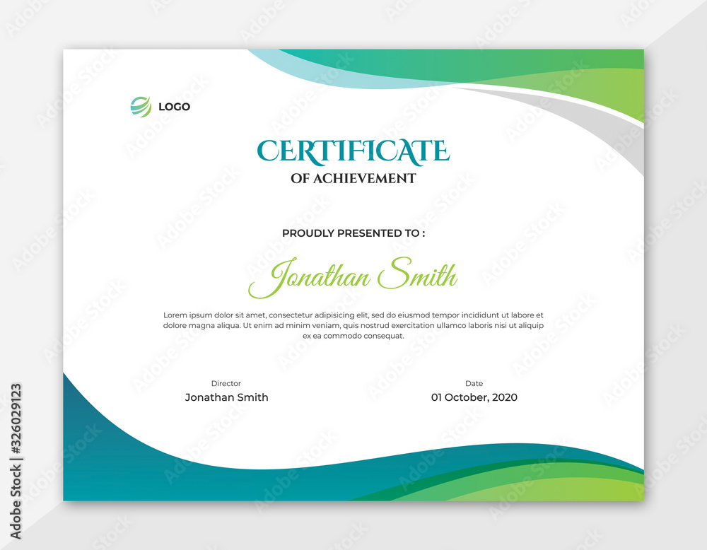 Abstract Colored Green and Blue Waves Certificate Design