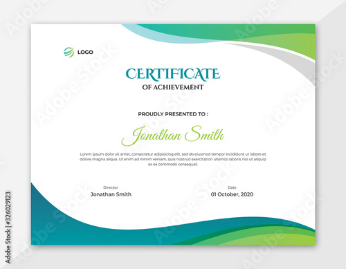 Abstract Colored Green and Blue Waves Certificate Design
