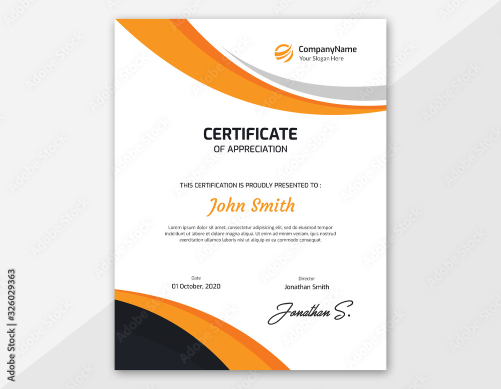 Vertical orange & black certificate template Stock Vector | Adobe Stock