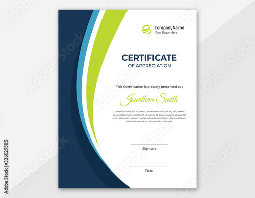 Vertical blue & green waves certificate template