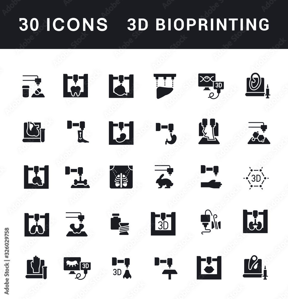 Set of Simple Icons of 3D Bioprinting Set of Simple Icons of 3D Bioprinting