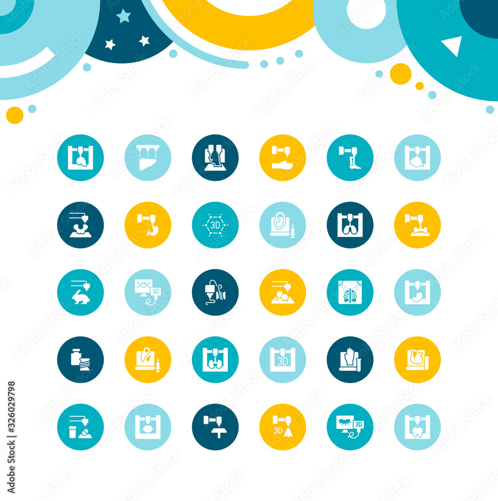 Set of Simple Icons of 3D Bioprinting Set of Simple Icons of 3D Bioprinting