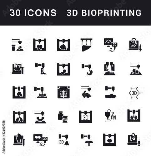 Set of Simple Icons of 3D Bioprinting
