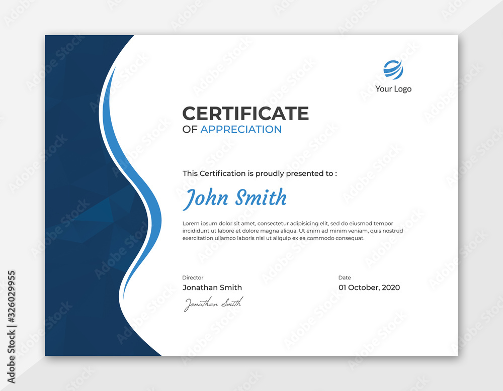 Blue waves with polygon pattern certificate design Blue waves with polygon pattern certificate design