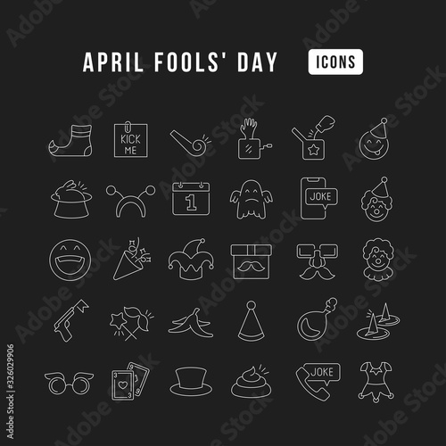 Vector Line Icons of April Fool's Day