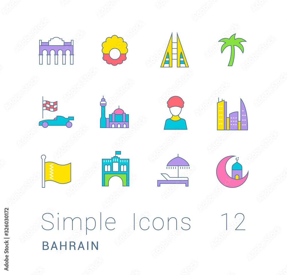Set of Simple line Icons of Bahrain