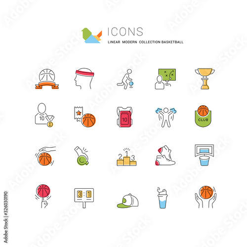 Set Vector Line Icons of Basketball.