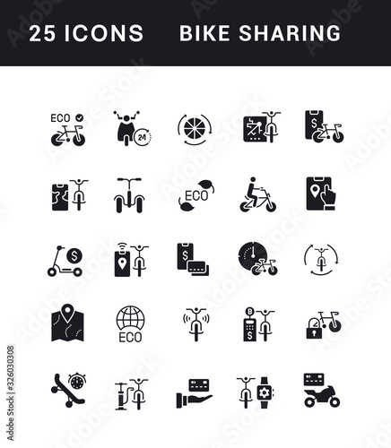 Set of Simple Icons of Bike Sharing