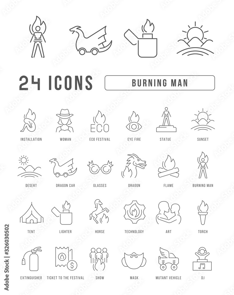 Vector Line Icons of Burning Man