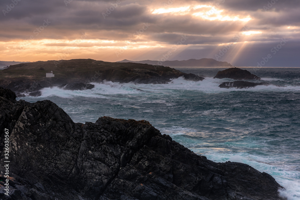 Sunset in Valdoviño. Coast of Galicia, Spain