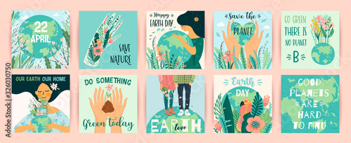 Earth Day. Save Nature. Vector templates for card, poster, banner, flyer #326030750