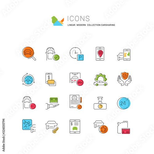 Set Vector Line Icons of Carsharing.