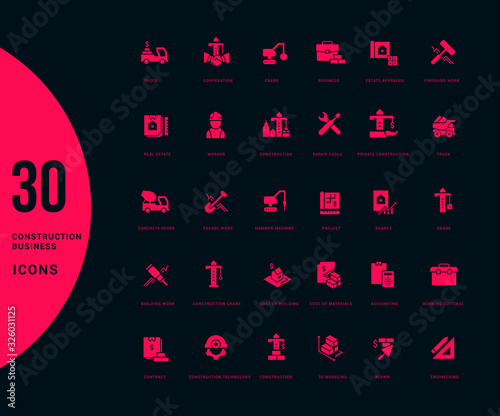 Set of Simple Icons of Construction Business