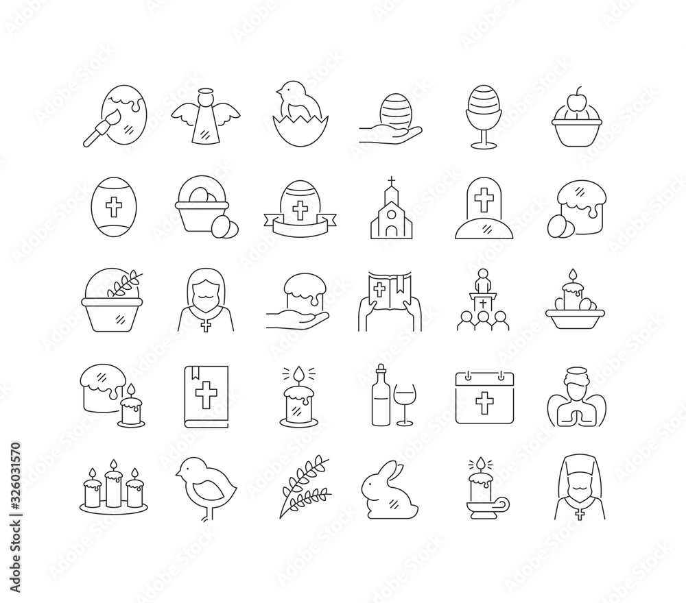Fototapeta premium Vector Line Icons of Easter