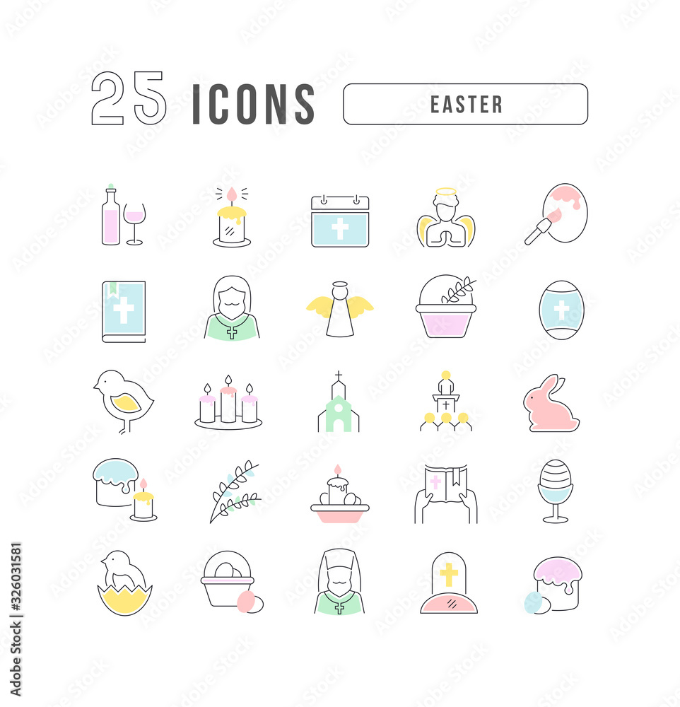 Vector Line Icons of Easter Vector Line Icons of Easter