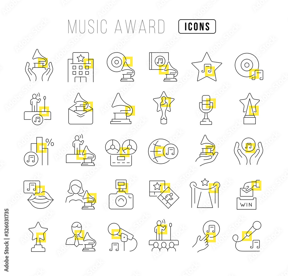 Vector Line Icons of Music Award Vector Line Icons of Music Award