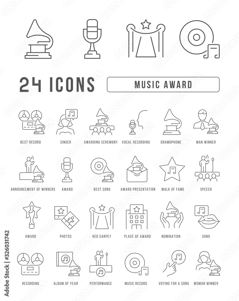 Fototapeta premium Vector Line Icons of Music Award