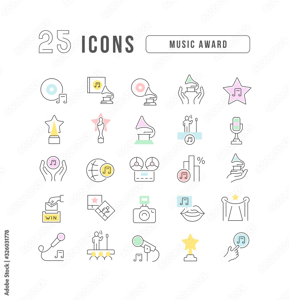 Vector Line Icons of Music Award Vector Line Icons of Music Award