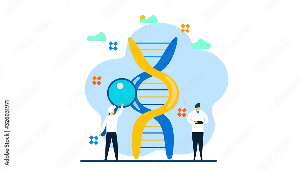  Genetic DNA Science  with Tiny People Character Concept Vector Illustration, Suitable For web landing page,Wallpaper, Background,banner,Book Illustration.