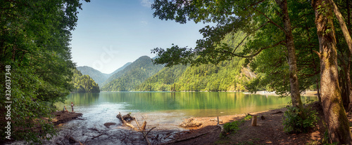 Fototapeta Naklejka Na Ścianę i Meble -  Beautiful nature landscape with mountain lake Ritsa, Abkhazia