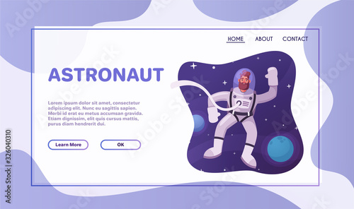 Astronaut character exploring outer space. Cartoon vector illustration