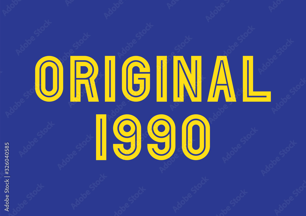 Yellow original year 1990 text on blue background