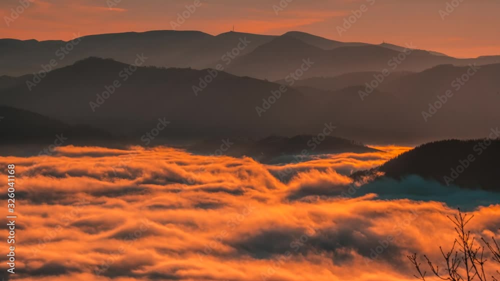 Timelapse of the fog at the beautiful sunrise