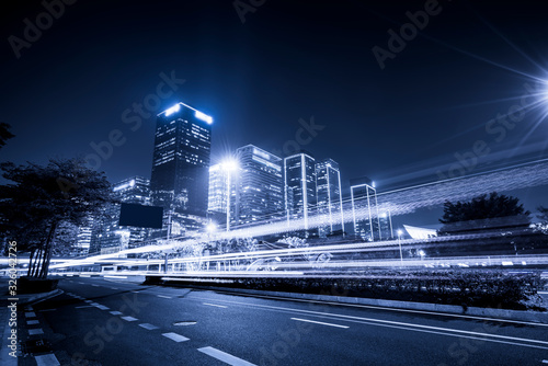 Fototapeta Naklejka Na Ścianę i Meble -  Speed effect of city night in Shenzhen Financial District..