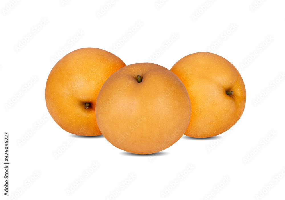 whole unpeeled snow pear or Fengsui pear on white background whole unpeeled snow pear or Fengsui pear on white background