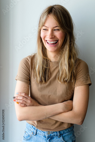 Portrait of a young woman in braces