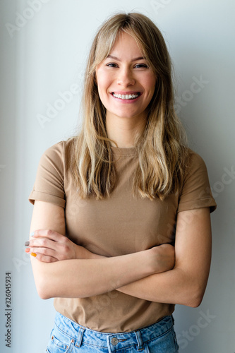 Portrait of a young woman in braces