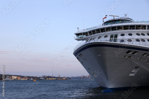 Cruise liner in port at sunset in Stockholm, Sweden