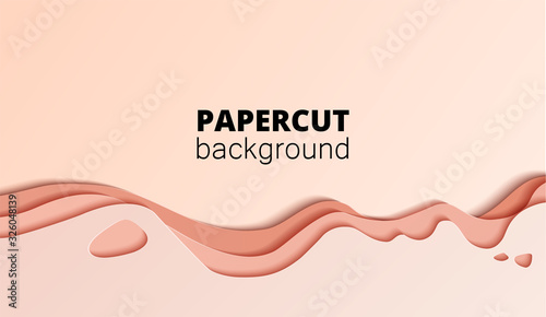 3D abstract background with light beige paper cut shapes. Vector design layout for business presentations, flyers, posters. Papercut trendy style wide screen.