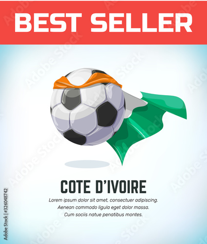 Cote D'ivoire football or soccer ball. Football national team. Vector illustration