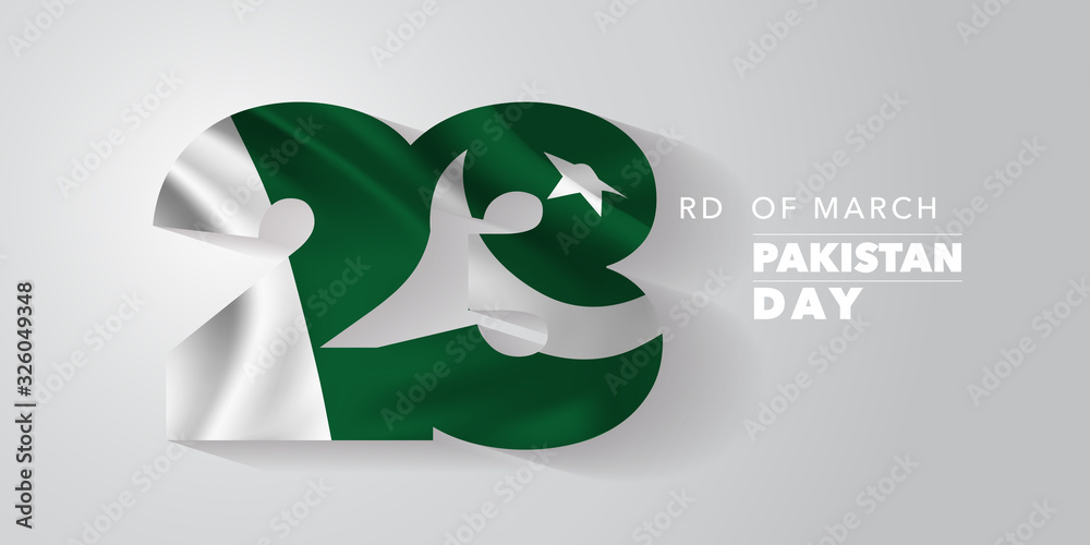 Pakistan day vector banner, greeting card. Pakistani wavy flag Stock