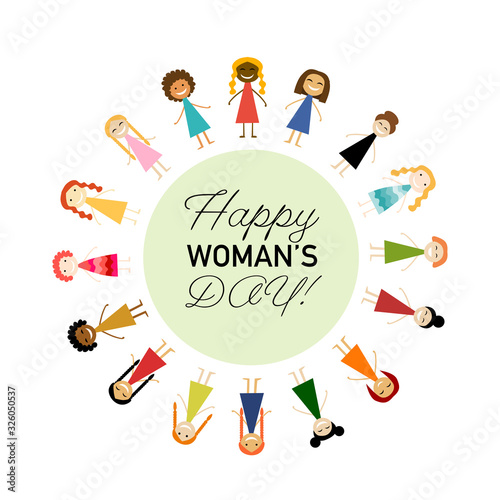 International Women s Day. Vector illustration with cute women for your design card, poster, flyer and other