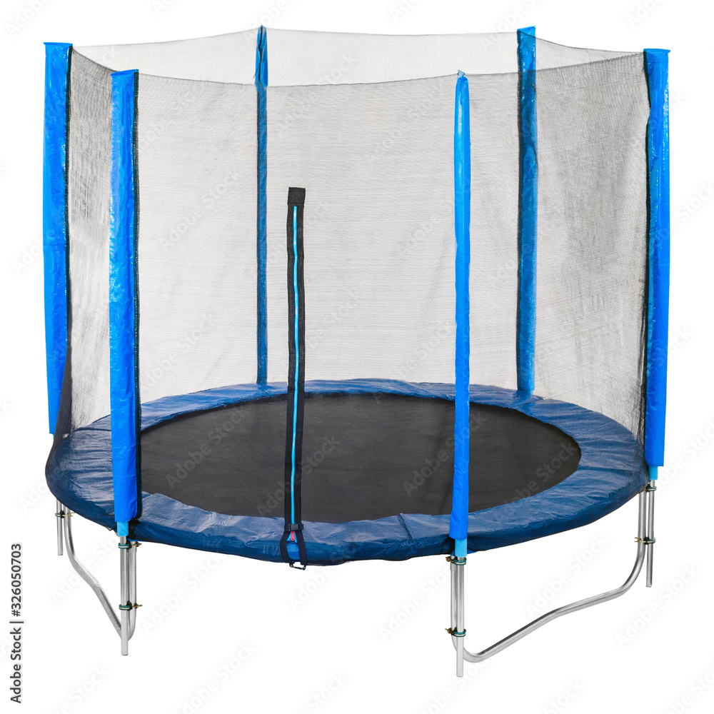 blue trampoline with safety net on white background Stock Photo | Adobe  Stock