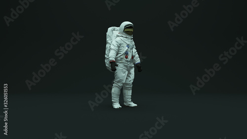 Astronaut with Gold Visor and White Spacesuit With Dark Grey Background with Neutral Diffused Top Kino Lighting Quarter View © paul