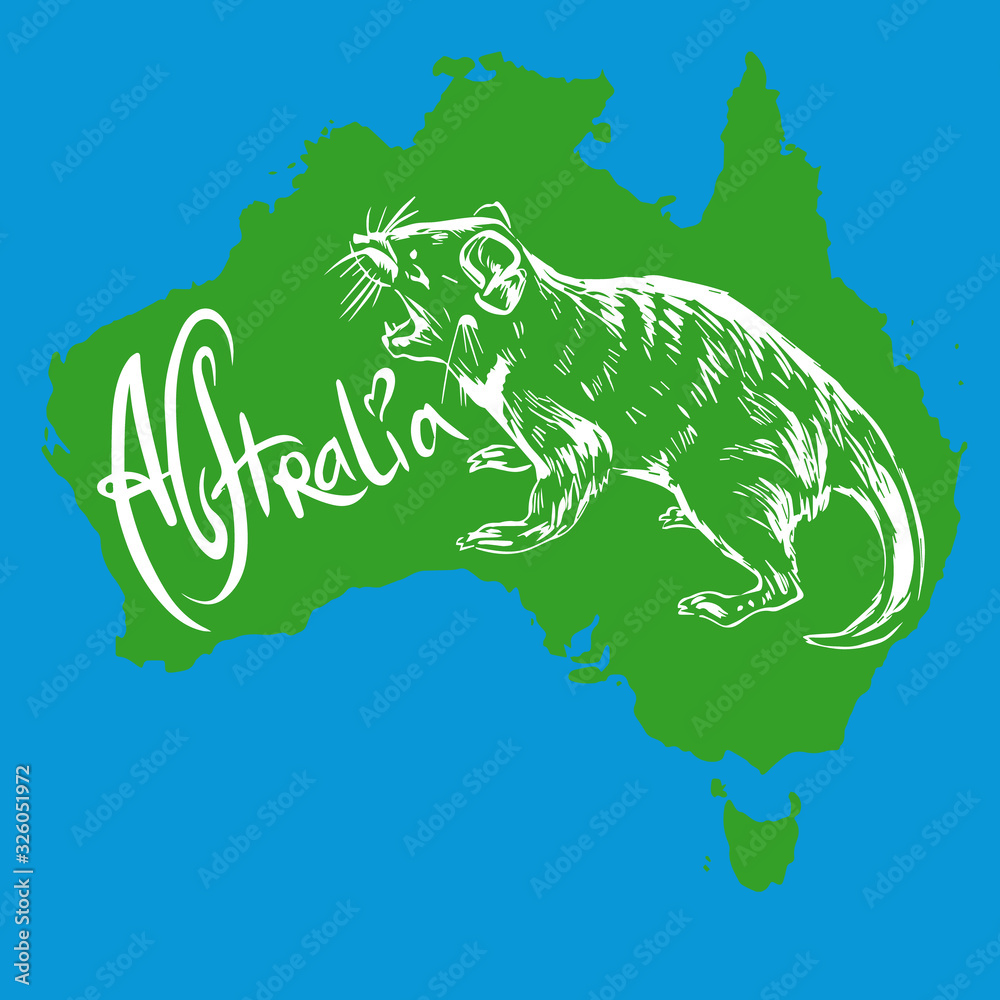 Australia map with Tasmanian devil logo vector illustration Stock ...