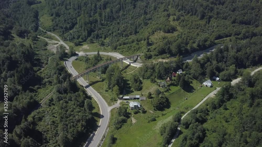 Beautiful scenery at Zbojská 03 in middle Slovakia between Pohronská Polhora and Tisovec. Flying above an old, but functional railroad track parallel to the road. Beautiful scenery at Zbojská 03 in middle Slovakia between Pohronská Polhora and Tisovec. Flying above an old, but functional railroad track parallel to the road.