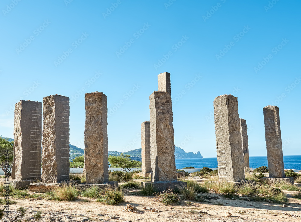 Cala llentia cliff and monument,Ibiza island, Spain